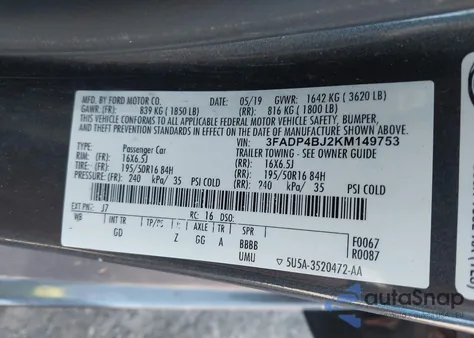 2019 Ford Fiesta Se из США, поврежденный, VIN 3FADP4BJ2KM149753